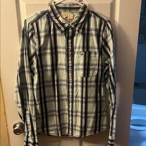 Hollister Blue and White Plaid Button-Down Shirt